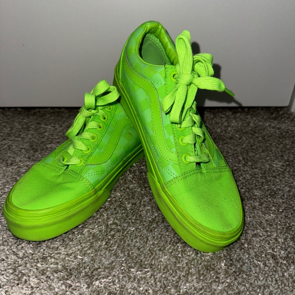 Neon Green Checkered Vans Trainers